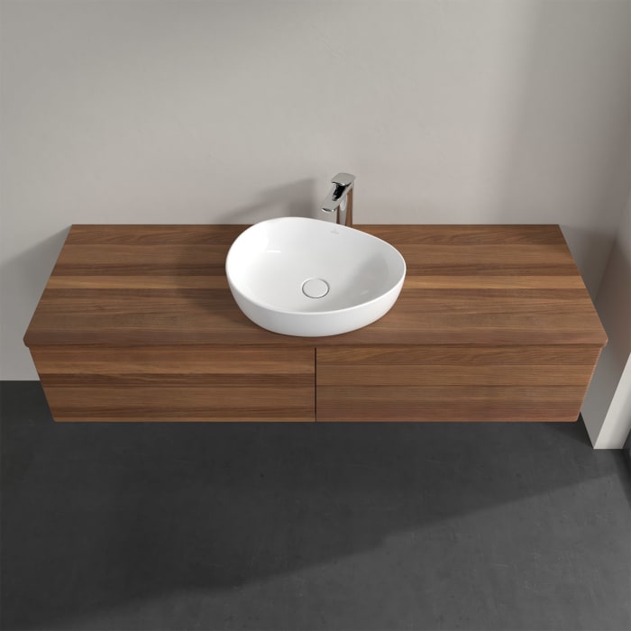 Villeroy & Boch Antao Waschbeckenunterschrank, 160 x 19 cm, 4 Auszüge, Fronten mit Struktur, mit Hahnloch, für Waschtisch mittig