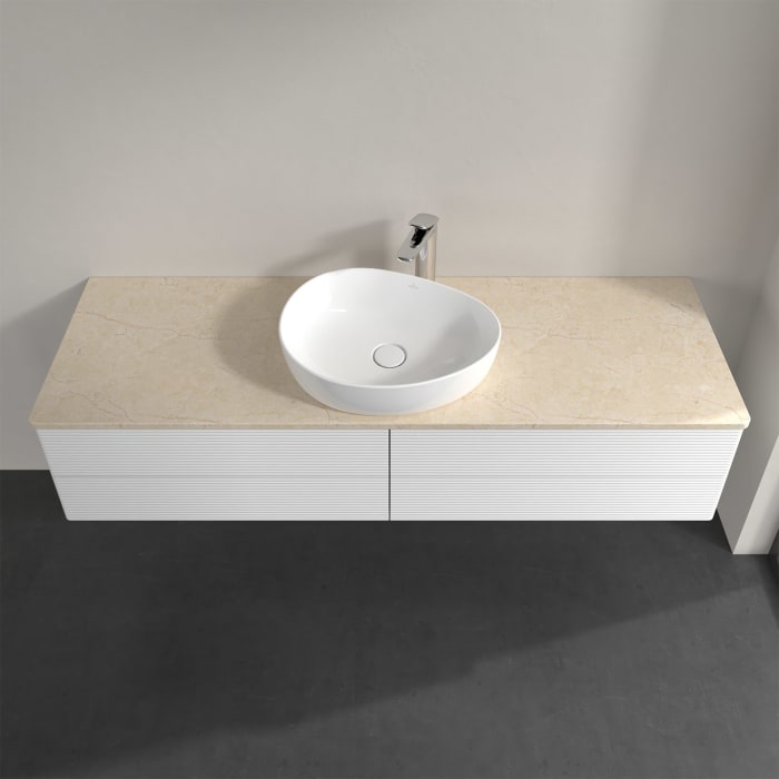 Villeroy & Boch Antao Waschbeckenunterschrank, 160 x 19 cm, 4 Auszüge, Fronten mit Struktur, mit Hahnloch, für Waschtisch mittig