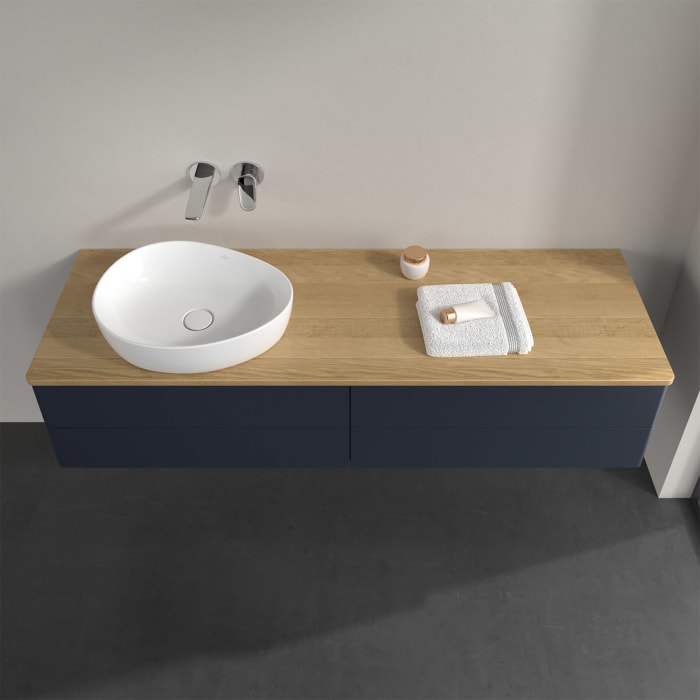 Villeroy & Boch Antao Waschbeckenunterschrank, 160 x 19 cm, 4 Auszüge, Fronten ohne Struktur, ohne Hahnloch, für Waschtisch links