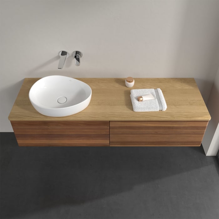 Villeroy & Boch Antao Waschbeckenunterschrank, 160 x 19 cm, 4 Auszüge, Fronten ohne Struktur, ohne Hahnloch, für Waschtisch links