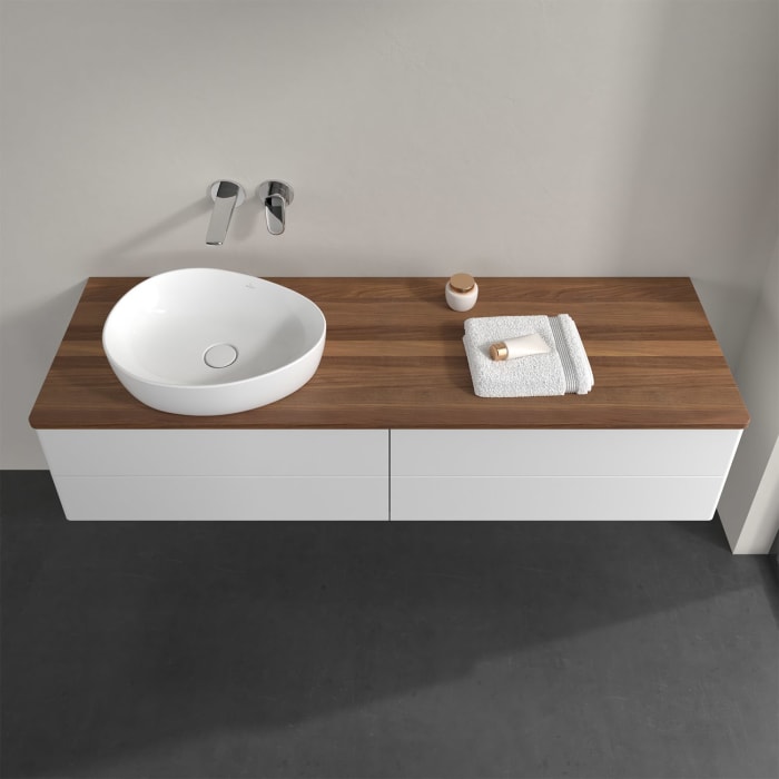 Villeroy & Boch Antao Waschbeckenunterschrank, 160 x 19 cm, 4 Auszüge, Fronten ohne Struktur, ohne Hahnloch, für Waschtisch links