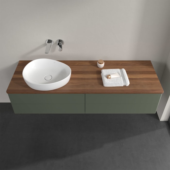 Villeroy & Boch Antao Waschbeckenunterschrank, 160 x 19 cm, 4 Auszüge, Fronten ohne Struktur, ohne Hahnloch, für Waschtisch links