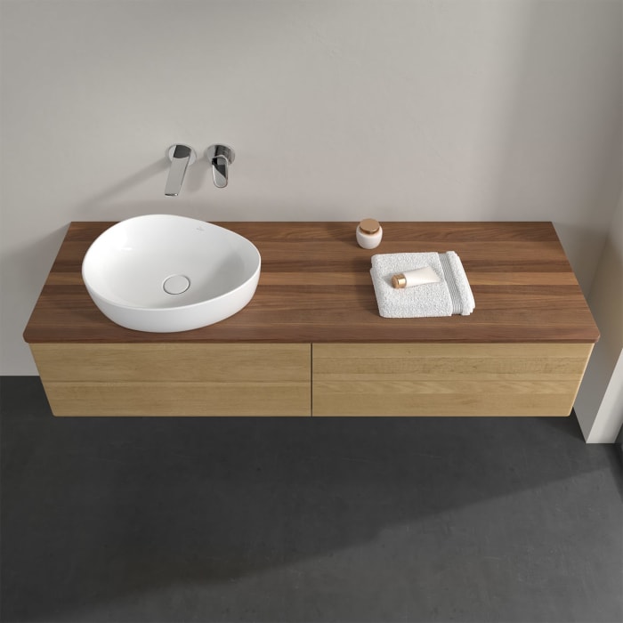 Villeroy & Boch Antao Waschbeckenunterschrank, 160 x 19 cm, 4 Auszüge, Fronten ohne Struktur, ohne Hahnloch, für Waschtisch links