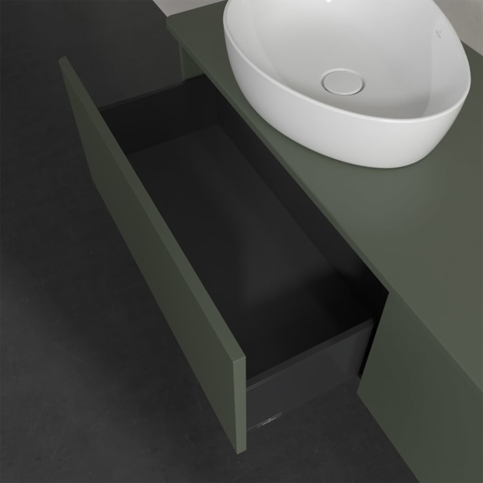 Villeroy & Boch Antao Waschbeckenunterschrank, 160 x 36 cm, 2 Auszüge, Front ohne Struktur, ohne Hahnloch, für Waschtisch links