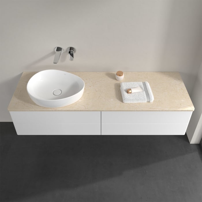 Villeroy & Boch Antao Waschbeckenunterschrank, 160 x 19 cm, 4 Auszüge, Fronten ohne Struktur, ohne Hahnloch, für Waschtisch links