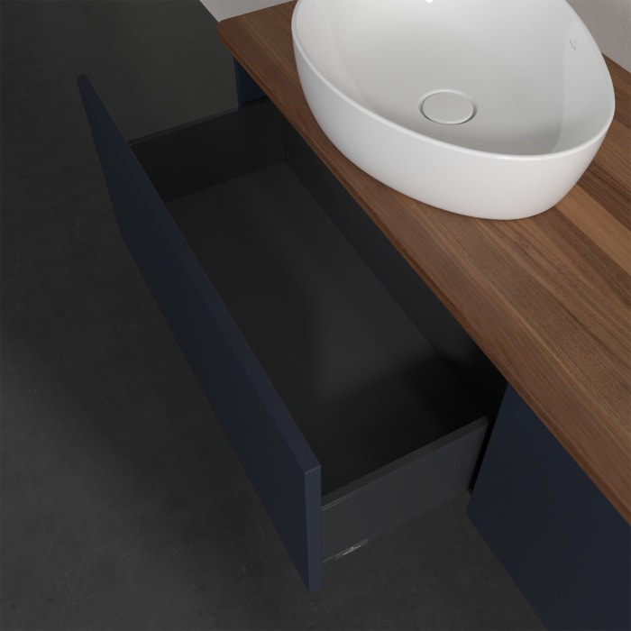 Villeroy & Boch Antao Waschbeckenunterschrank, 160 x 36 cm, 2 Auszüge, Front ohne Struktur, ohne Hahnloch, für Waschtisch links