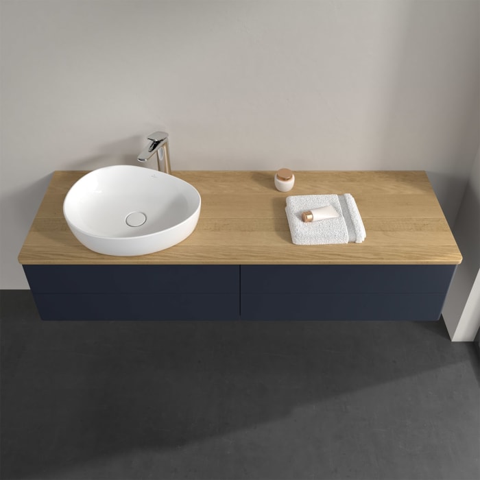 Villeroy & Boch Antao Waschbeckenunterschrank, 160 x 19 cm, 4 Auszüge, Fronten ohne Struktur, mit Hahnloch, für Waschtisch links