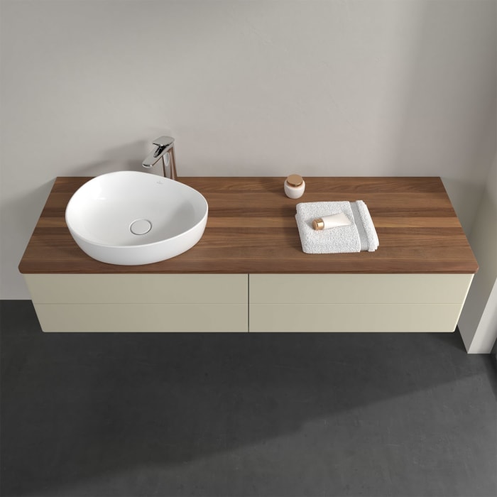 Villeroy & Boch Antao Waschbeckenunterschrank, 160 x 19 cm, 4 Auszüge, Fronten ohne Struktur, mit Hahnloch, für Waschtisch links