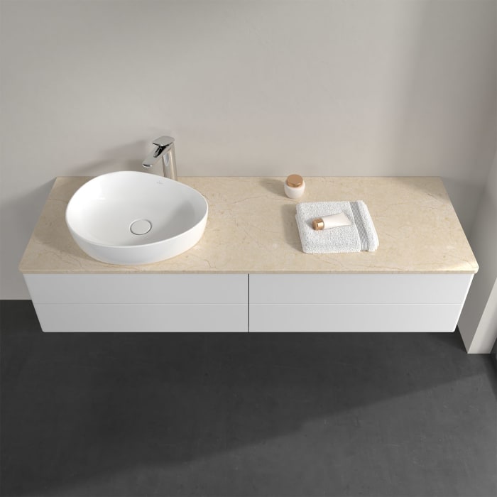 Villeroy & Boch Antao Waschbeckenunterschrank, 160 x 19 cm, 4 Auszüge, Fronten ohne Struktur, mit Hahnloch, für Waschtisch links