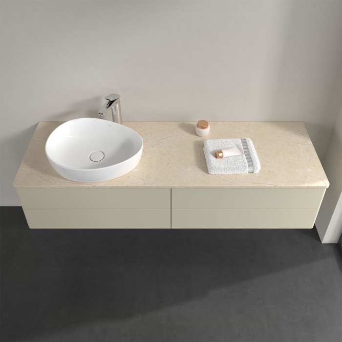 Villeroy & Boch Antao Waschbeckenunterschrank, 160 x 19 cm, 4 Auszüge, Fronten ohne Struktur, mit Hahnloch, für Waschtisch links