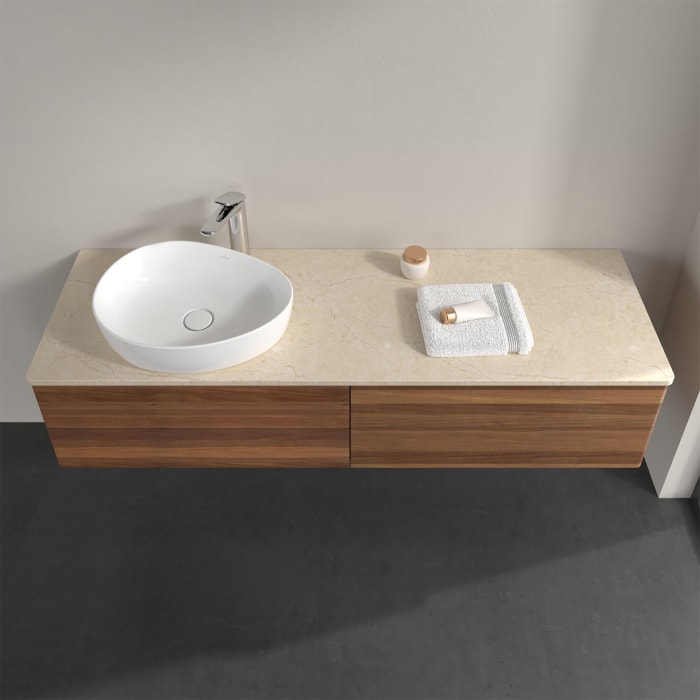 Villeroy & Boch Antao Waschbeckenunterschrank, 160 x 19 cm, 4 Auszüge, Fronten ohne Struktur, mit Hahnloch, für Waschtisch links