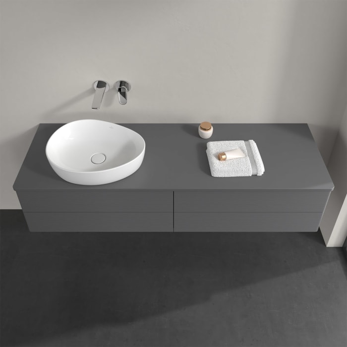 Villeroy & Boch Antao Waschbeckenunterschrank, 160 x 19 cm, 4 Auszüge, Fronten mit Struktur, ohne Hahnloch, für Waschtisch links