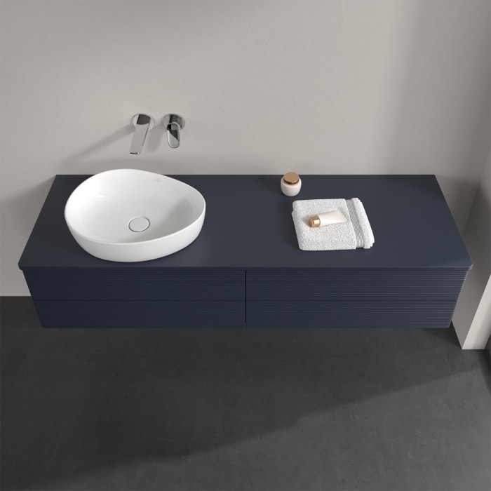 Villeroy & Boch Antao Waschbeckenunterschrank, 160 x 19 cm, 4 Auszüge, Fronten mit Struktur, ohne Hahnloch, für Waschtisch links