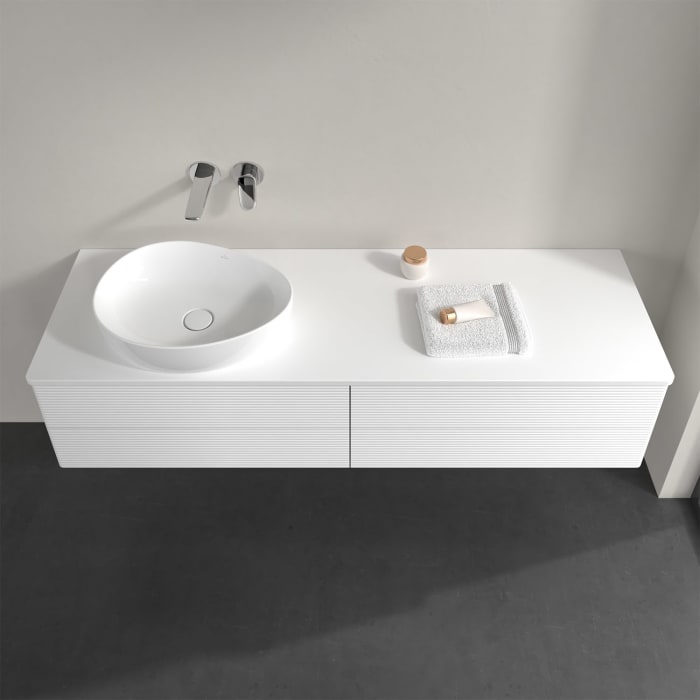 Villeroy & Boch Antao Waschbeckenunterschrank, 160 x 19 cm, 4 Auszüge, Fronten mit Struktur, ohne Hahnloch, für Waschtisch links