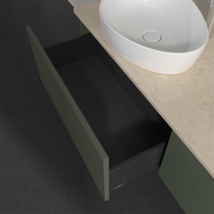 Villeroy & Boch Antao Waschbeckenunterschrank, 160 x 36 cm, 2 Auszüge, Front ohne Struktur, mit Hahnloch, für Waschtisch links