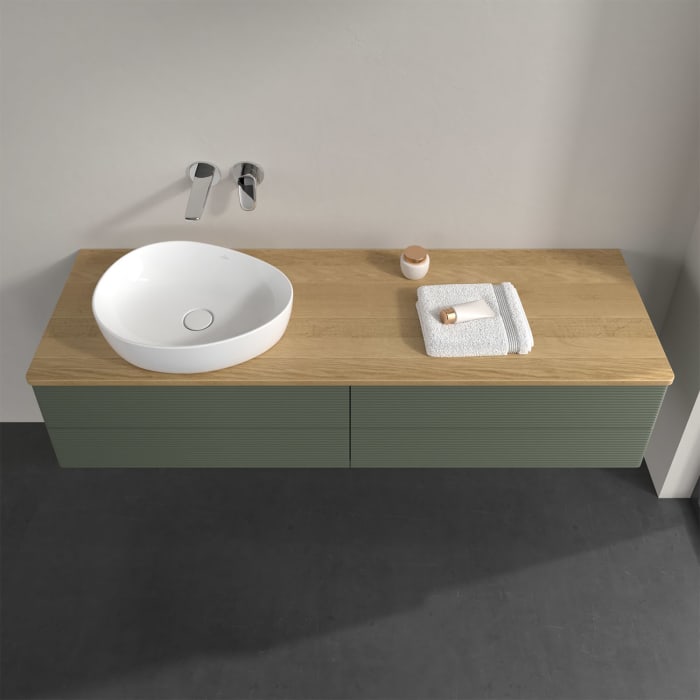 Villeroy & Boch Antao Waschbeckenunterschrank, 160 x 19 cm, 4 Auszüge, Fronten mit Struktur, ohne Hahnloch, für Waschtisch links