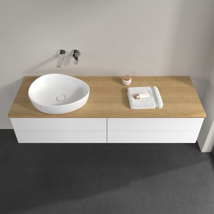 Villeroy & Boch Antao Waschbeckenunterschrank, 160 x 19 cm, 4 Auszüge, Fronten mit Struktur, ohne Hahnloch, für Waschtisch links