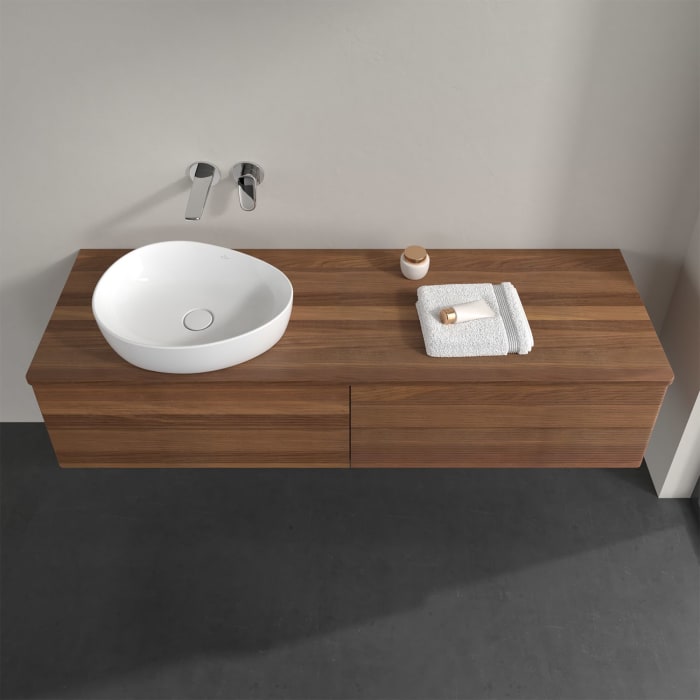 Villeroy & Boch Antao Waschbeckenunterschrank, 160 x 19 cm, 4 Auszüge, Fronten mit Struktur, ohne Hahnloch, für Waschtisch links