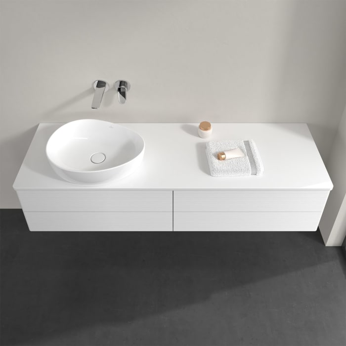 Villeroy & Boch Antao Waschbeckenunterschrank, 160 x 19 cm, 4 Auszüge, Fronten mit Struktur, mit Hahnloch, für Waschtisch links