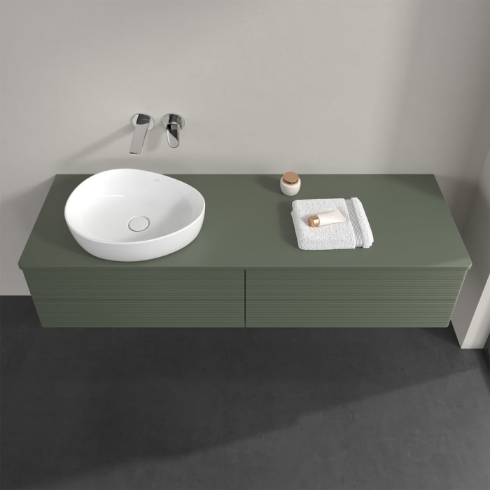 Villeroy & Boch Antao Waschbeckenunterschrank, 160 x 19 cm, 4 Auszüge, Fronten mit Struktur, mit Hahnloch, für Waschtisch links