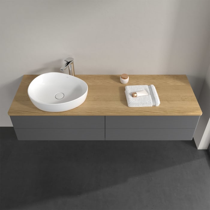 Villeroy & Boch Antao Waschbeckenunterschrank, 160 x 19 cm, 4 Auszüge, Fronten mit Struktur, mit Hahnloch, für Waschtisch links