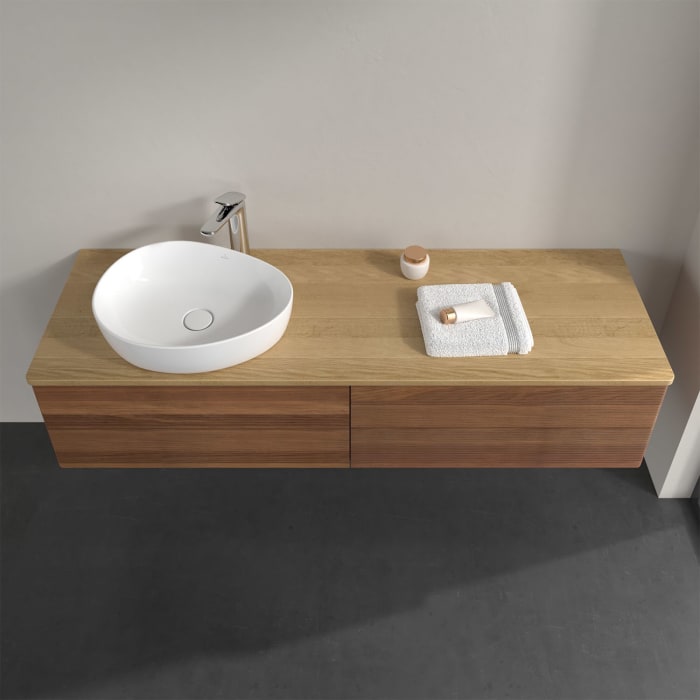 Villeroy & Boch Antao Waschbeckenunterschrank, 160 x 19 cm, 4 Auszüge, Fronten mit Struktur, mit Hahnloch, für Waschtisch links