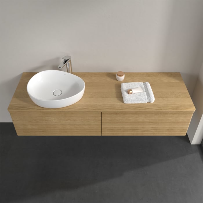 Villeroy & Boch Antao Waschbeckenunterschrank, 160 x 19 cm, 4 Auszüge, Fronten mit Struktur, mit Hahnloch, für Waschtisch links