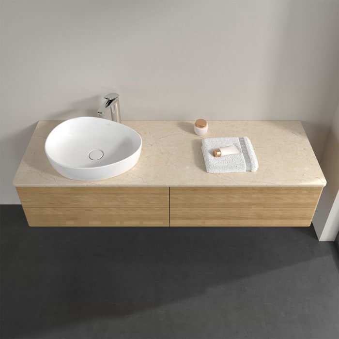 Villeroy & Boch Antao Waschbeckenunterschrank, 160 x 19 cm, 4 Auszüge, Fronten mit Struktur, mit Hahnloch, für Waschtisch links