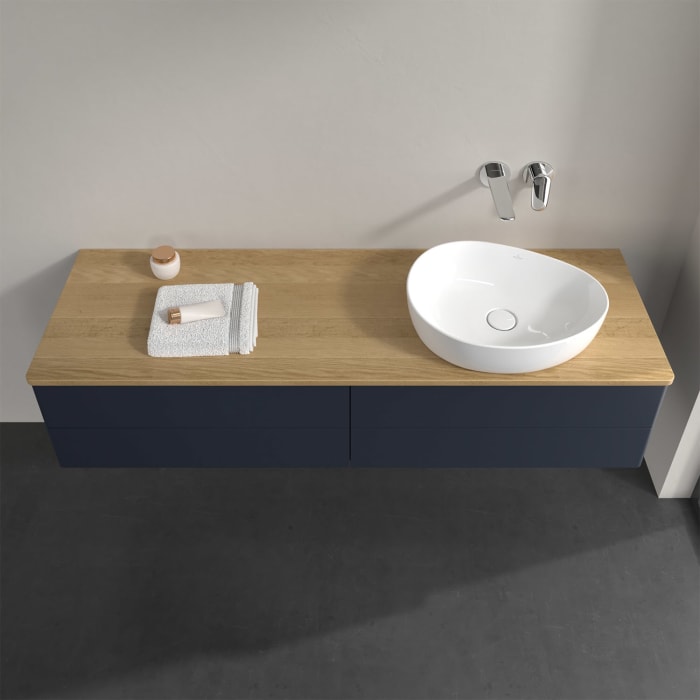 Villeroy & Boch Antao Waschbeckenunterschrank, 160 x 19 cm, 4 Auszüge, Fronten ohne Struktur, ohne Hahnloch, für Waschtisch rechts