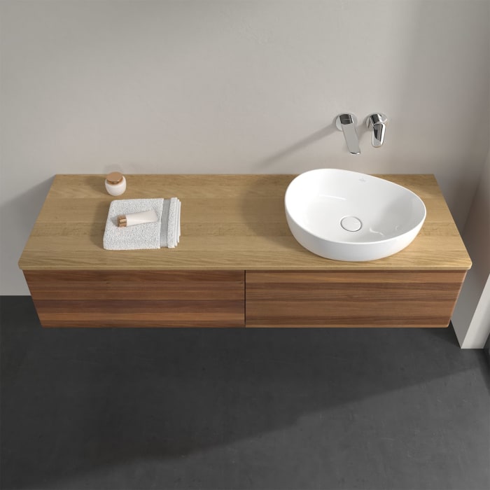 Villeroy & Boch Antao Waschbeckenunterschrank, 160 x 19 cm, 4 Auszüge, Fronten ohne Struktur, ohne Hahnloch, für Waschtisch rechts