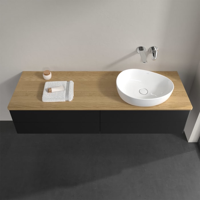 Villeroy & Boch Antao Waschbeckenunterschrank, 160 x 19 cm, 4 Auszüge, Fronten ohne Struktur, ohne Hahnloch, für Waschtisch rechts