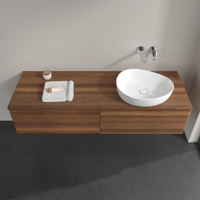 Villeroy & Boch Antao Waschbeckenunterschrank, 160 x 19 cm, 4 Auszüge, Fronten ohne Struktur, ohne Hahnloch, für Waschtisch rechts