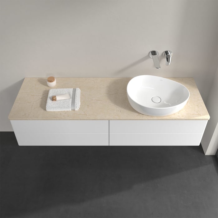 Villeroy & Boch Antao Waschbeckenunterschrank, 160 x 19 cm, 4 Auszüge, Fronten ohne Struktur, ohne Hahnloch, für Waschtisch rechts