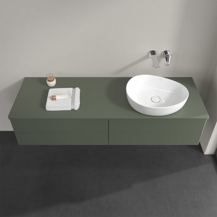 Villeroy & Boch Antao Waschbeckenunterschrank, 160 x 19 cm, 4 Auszüge, Fronten ohne Struktur, mit Hahnloch, für Waschtisch rechts