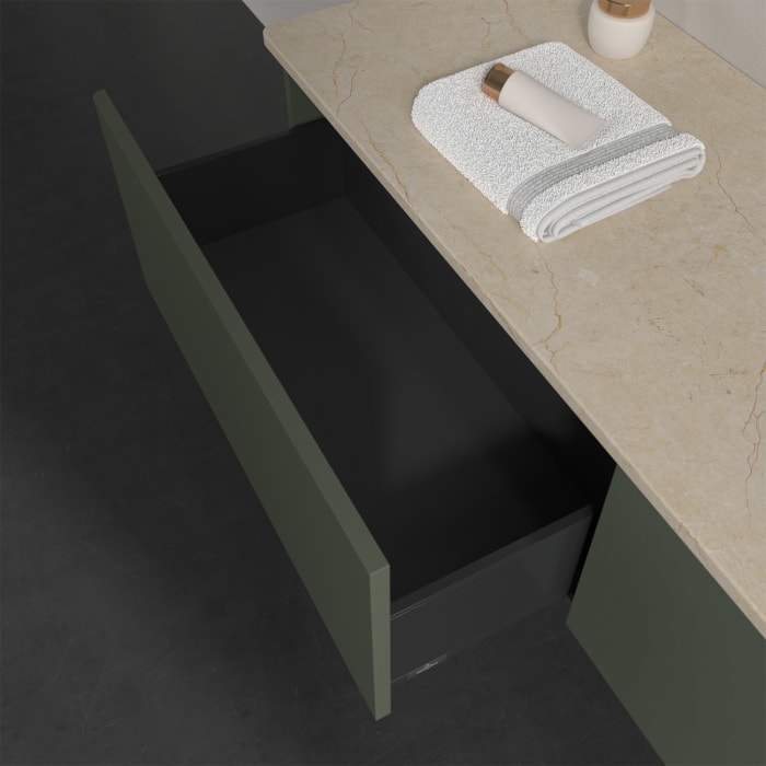 Villeroy & Boch Antao Waschbeckenunterschrank, 160 x 36 cm, 2 Auszüge, Front ohne Struktur, ohne Hahnloch, für Waschtisch rechts