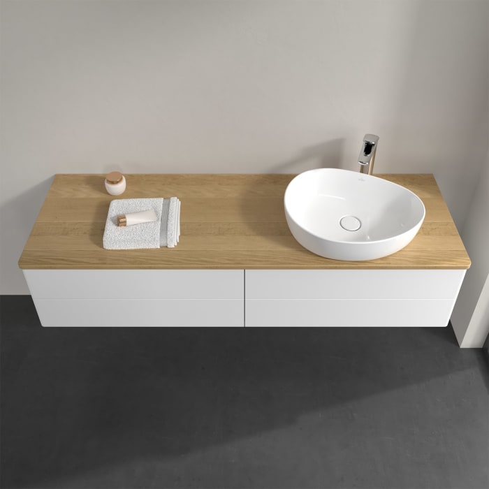 Villeroy & Boch Antao Waschbeckenunterschrank, 160 x 19 cm, 4 Auszüge, Fronten ohne Struktur, mit Hahnloch, für Waschtisch rechts