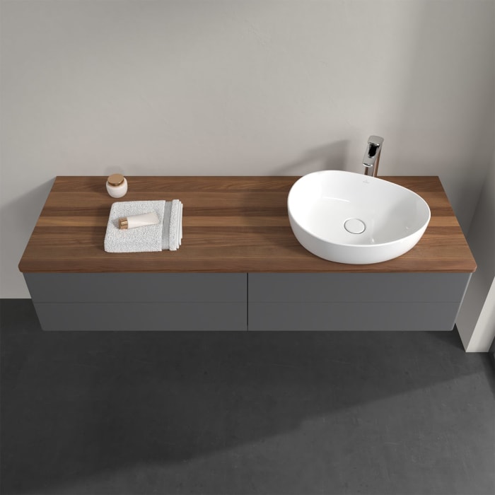 Villeroy & Boch Antao Waschbeckenunterschrank, 160 x 19 cm, 4 Auszüge, Fronten ohne Struktur, mit Hahnloch, für Waschtisch rechts