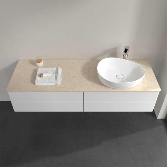 Villeroy & Boch Antao Waschbeckenunterschrank, 160 x 19 cm, 4 Auszüge, Fronten ohne Struktur, mit Hahnloch, für Waschtisch rechts