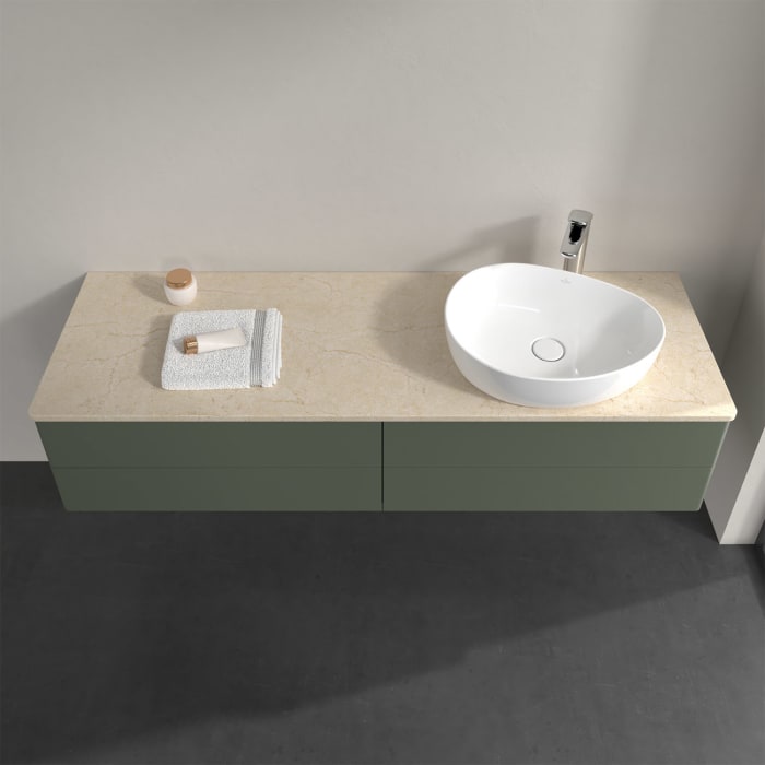 Villeroy & Boch Antao Waschbeckenunterschrank, 160 x 19 cm, 4 Auszüge, Fronten ohne Struktur, mit Hahnloch, für Waschtisch rechts