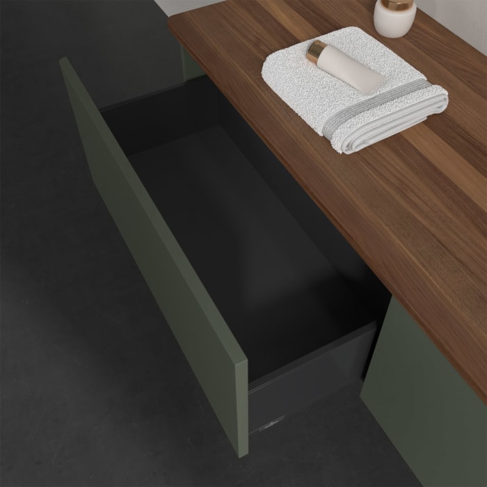 Villeroy & Boch Antao Waschbeckenunterschrank, 160 x 36 cm, 2 Auszüge, Front ohne Struktur, mit Hahnloch, für Waschtisch rechts