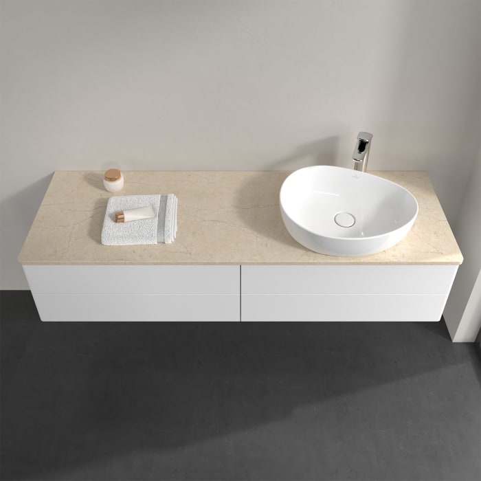 Villeroy & Boch Antao Waschbeckenunterschrank, 160 x 19 cm, 4 Auszüge, Fronten ohne Struktur, mit Hahnloch, für Waschtisch rechts