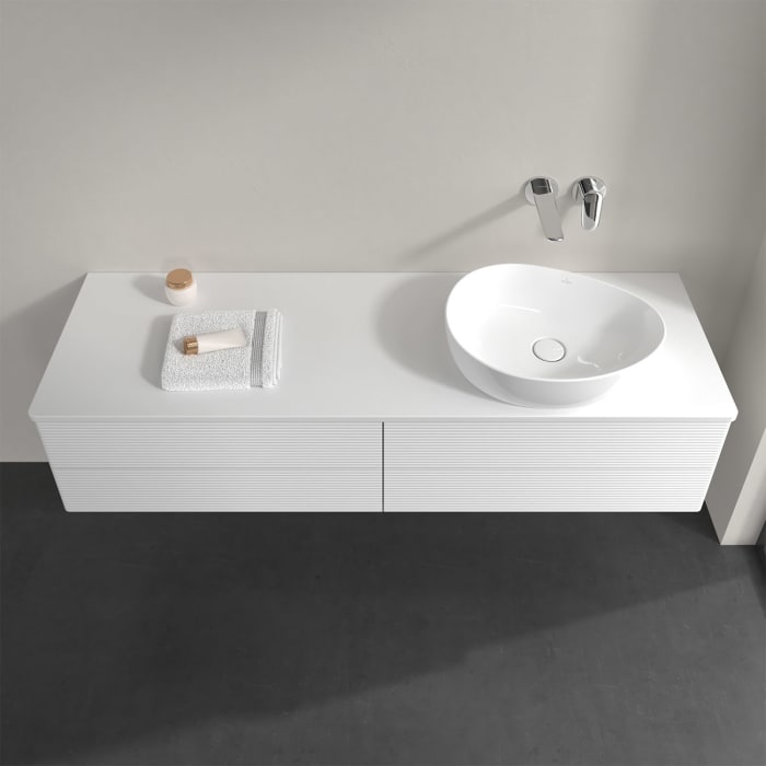 Villeroy & Boch Antao Waschbeckenunterschrank, 160 x 19 cm, 4 Auszüge, Fronten mit Struktur, ohne Hahnloch, für Waschtisch rechts
