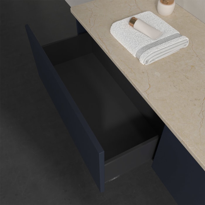 Villeroy & Boch Antao Waschbeckenunterschrank, 160 x 36 cm, 2 Auszüge, Front ohne Struktur, mit Hahnloch, für Waschtisch rechts