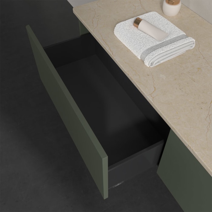 Villeroy & Boch Antao Waschbeckenunterschrank, 160 x 36 cm, 2 Auszüge, Front ohne Struktur, mit Hahnloch, für Waschtisch rechts