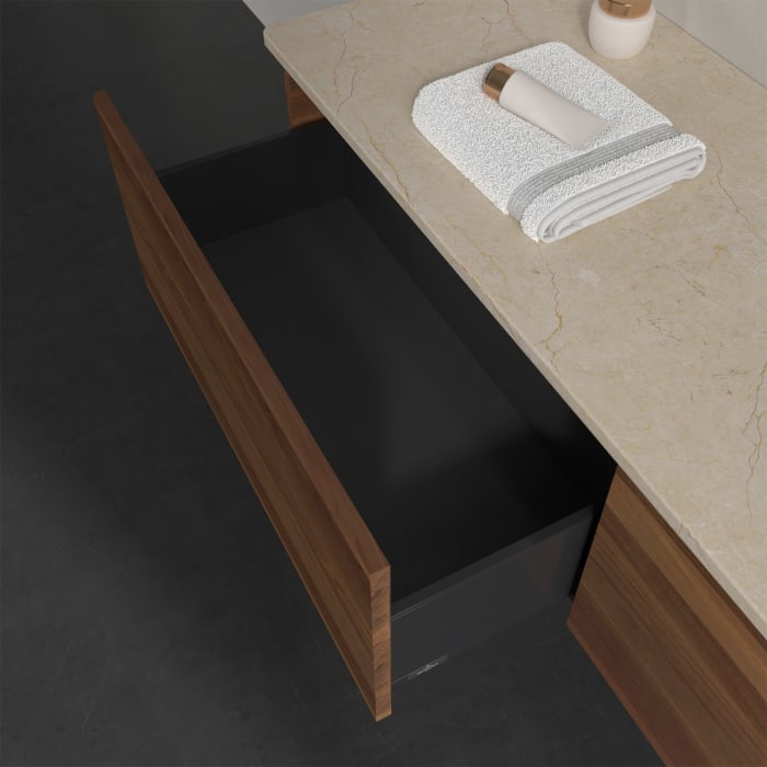 Villeroy & Boch Antao Waschbeckenunterschrank, 160 x 36 cm, 2 Auszüge, Front ohne Struktur, mit Hahnloch, für Waschtisch rechts