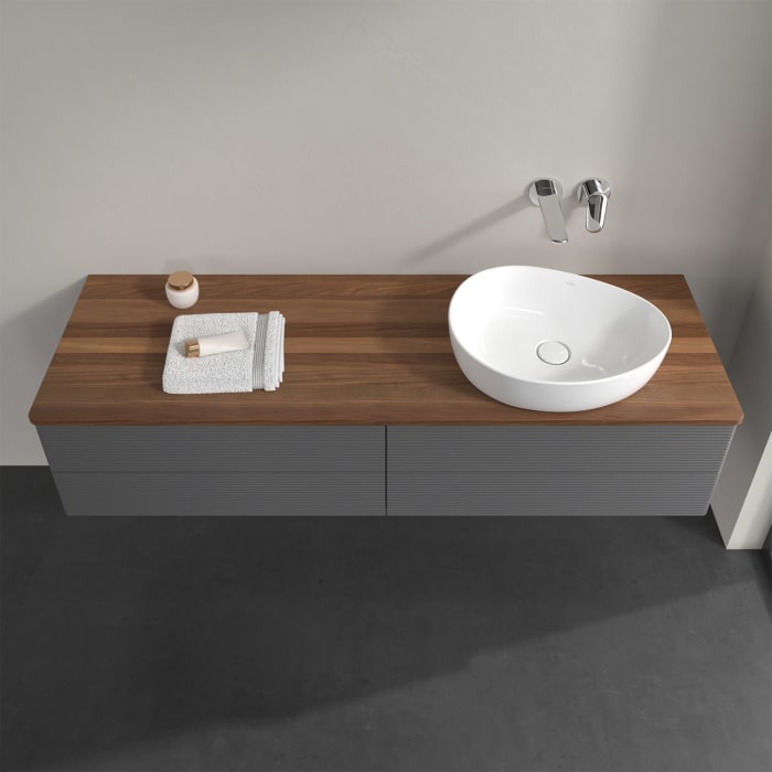 Villeroy & Boch Antao Waschbeckenunterschrank, 160 x 19 cm, 4 Auszüge, Fronten mit Struktur, ohne Hahnloch, für Waschtisch rechts