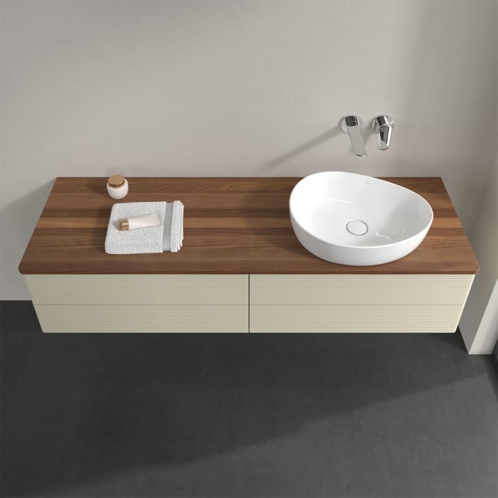 Villeroy & Boch Antao Waschbeckenunterschrank, 160 x 19 cm, 4 Auszüge, Fronten mit Struktur, ohne Hahnloch, für Waschtisch rechts
