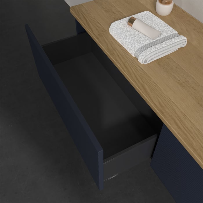 Villeroy & Boch Antao Waschbeckenunterschrank, 160 x 36 cm, 2 Auszüge, Front mit Struktur, ohne Hahnloch, für Waschtisch rechts