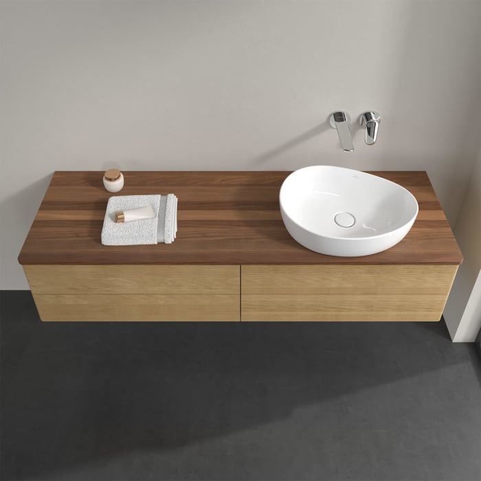 Villeroy & Boch Antao Waschbeckenunterschrank, 160 x 19 cm, 4 Auszüge, Fronten mit Struktur, ohne Hahnloch, für Waschtisch rechts