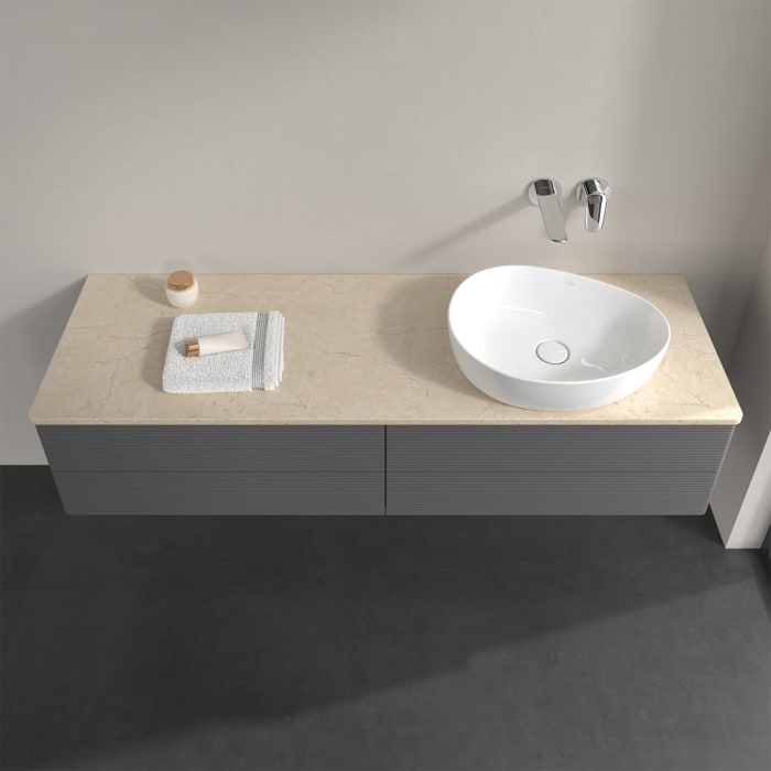 Villeroy & Boch Antao Waschbeckenunterschrank, 160 x 19 cm, 4 Auszüge, Fronten mit Struktur, ohne Hahnloch, für Waschtisch rechts
